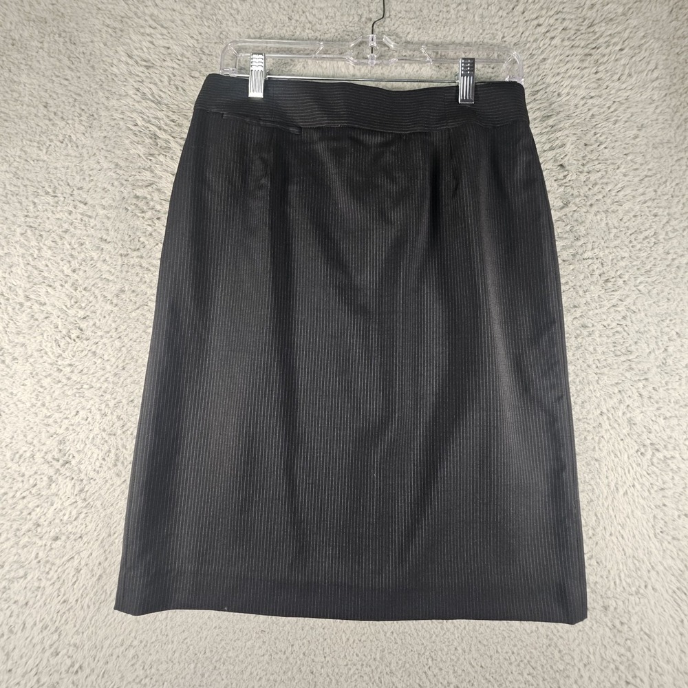 Vtg J Crew Wool Skirt Womens 6 Black Pinstripe Knee Length Preppy Office Career